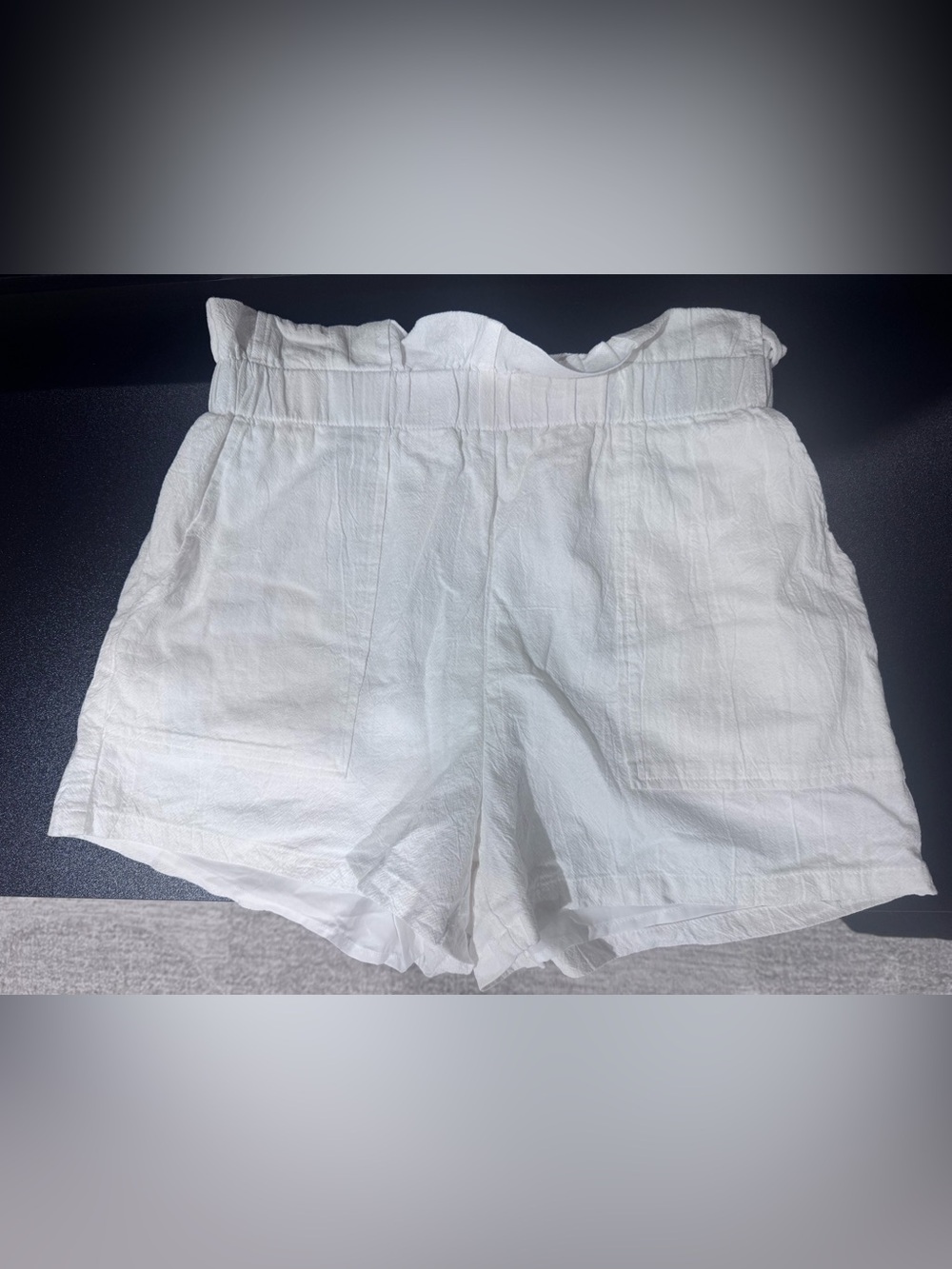 White Textured High-Waist Drawstring Shorts